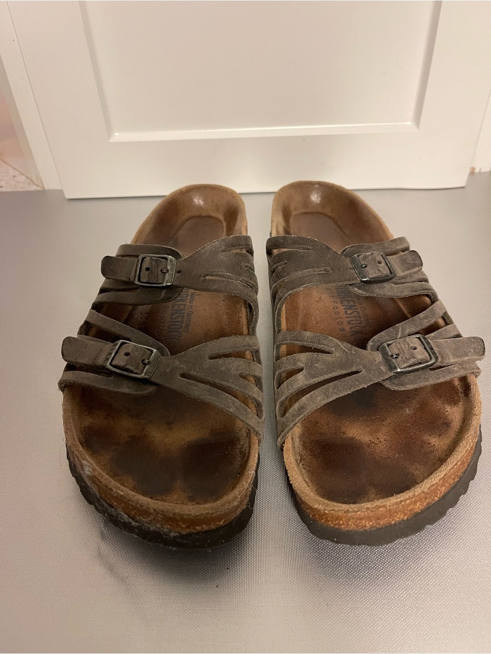 Birkenstock Granada Taupe Brown Suede Double Buckle Slides Sz 11 (42)